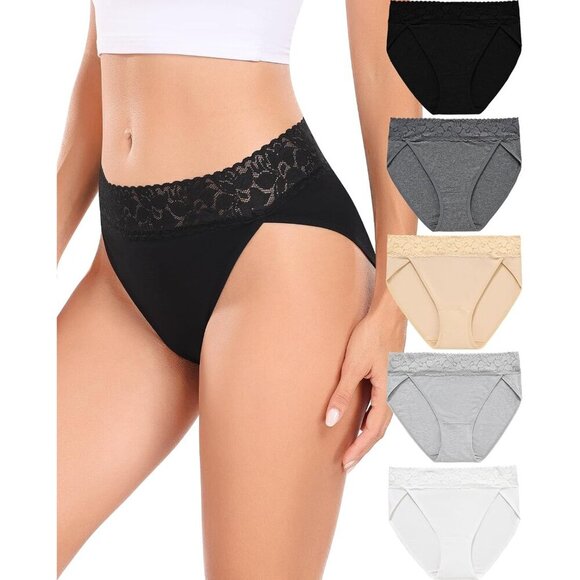 Women’s Cotton Bikini Panties High Cut Lace Hipster Underwear 5 Pack